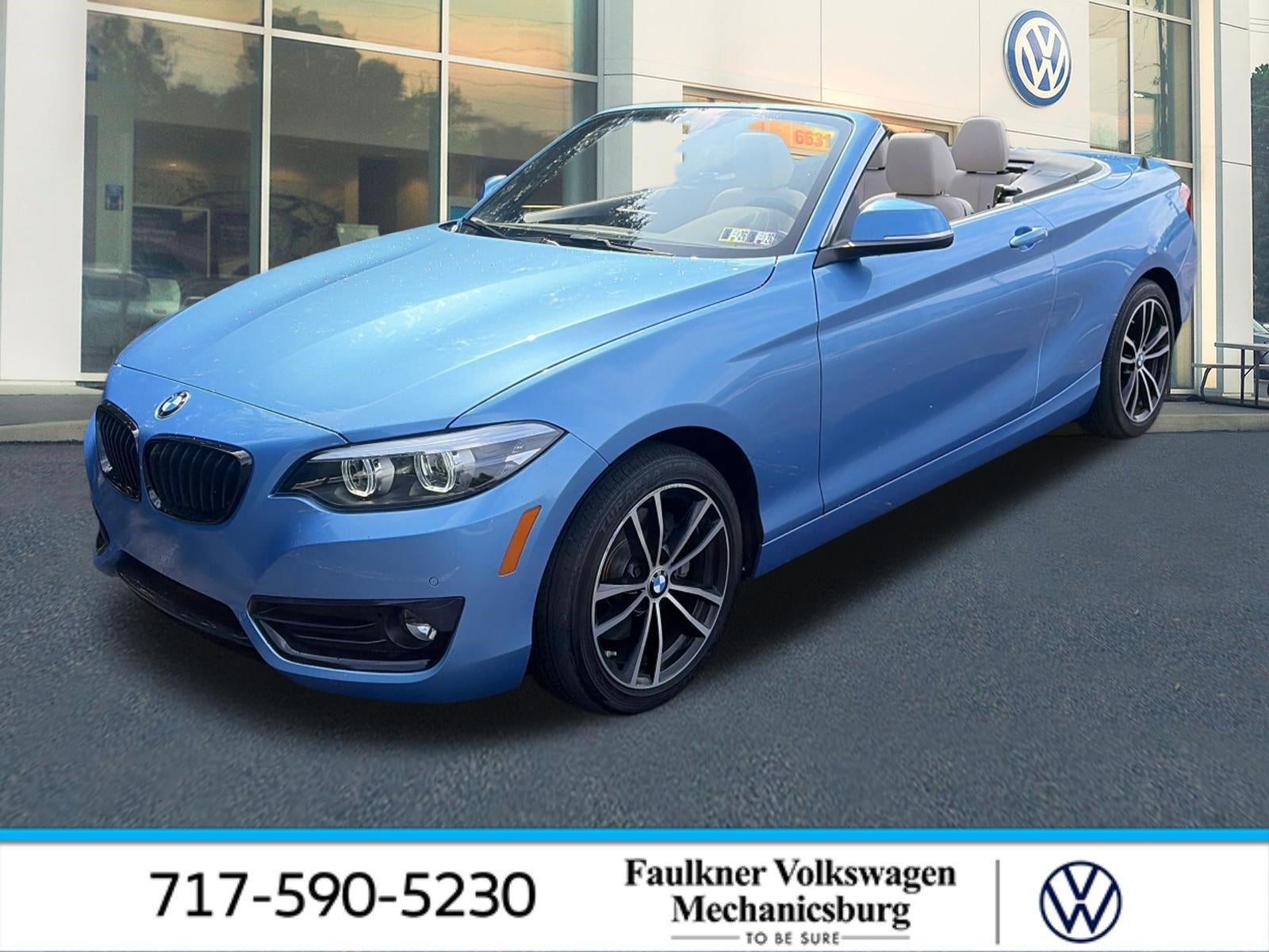2020 BMW 230i Convertible in Seaside Blue Metallic — front three-quarter view